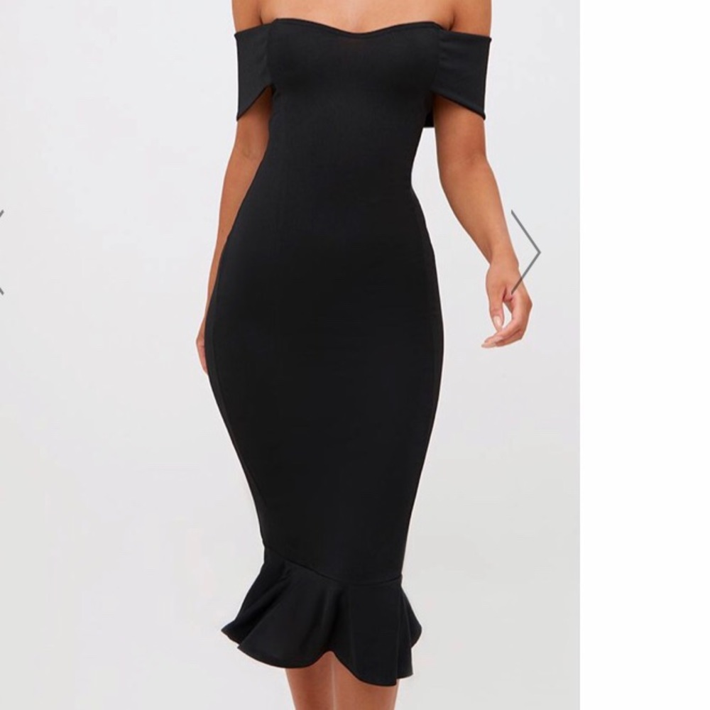 PrettyLittleThing Black Bardot Midi Dress